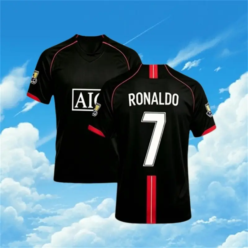 07 08 Away Retro Black No.7 Ronaldo Short Sleeved Soccer Jersey