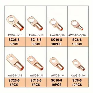 140pcs Wire Lug Connector Ring SC6-25 Copper Connectors Bare Cable Electric Crimp Terminal Connector Kit Durable Reliable Connectors