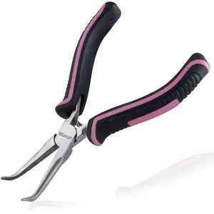 Mini Bent Needle Nose Pliers with Serrated Jaw, Soft Grip for Jewelry Making, Wire Wrapping and Object Gripping