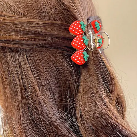 Cute Playful Strawberry Design Hair Claw, Fashionable Plastic Mini Hair Claw Clip Super Cute Clips Hair Accessories for Women & Girls, Lovely Hairwear for Daily Used
