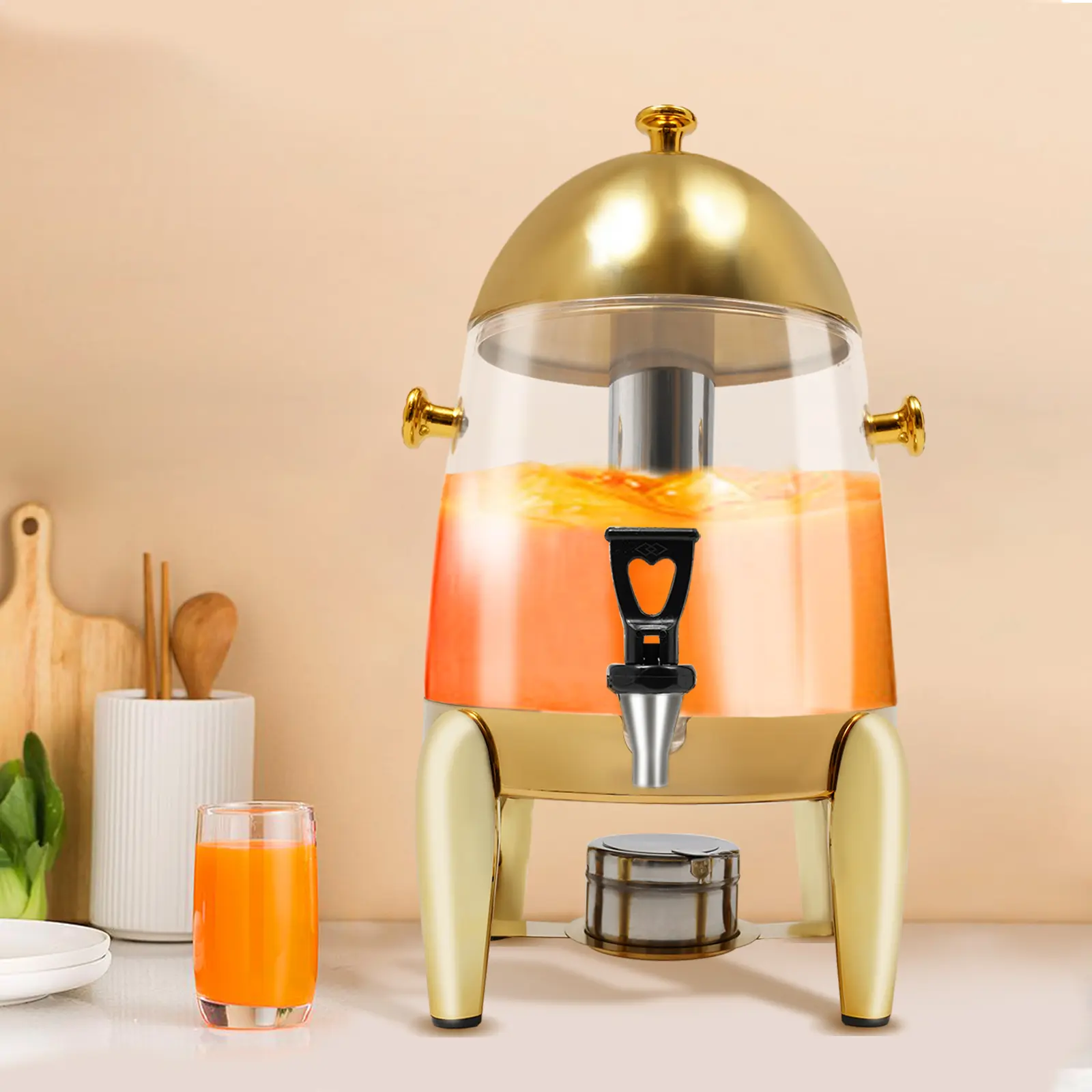 CNCEST Modern Stainless Steel Beverage Dispenser with Lid - 12L (3.17 Gal), 400W Electric Heater, Ice Column, Faucet, Compact Frame, US Standard, 11.02 lbs, 11.02*19.69in, Heats Beverages, Cold Water, Ideal for Holidays, Dining Room Use, Thoughtful Gift