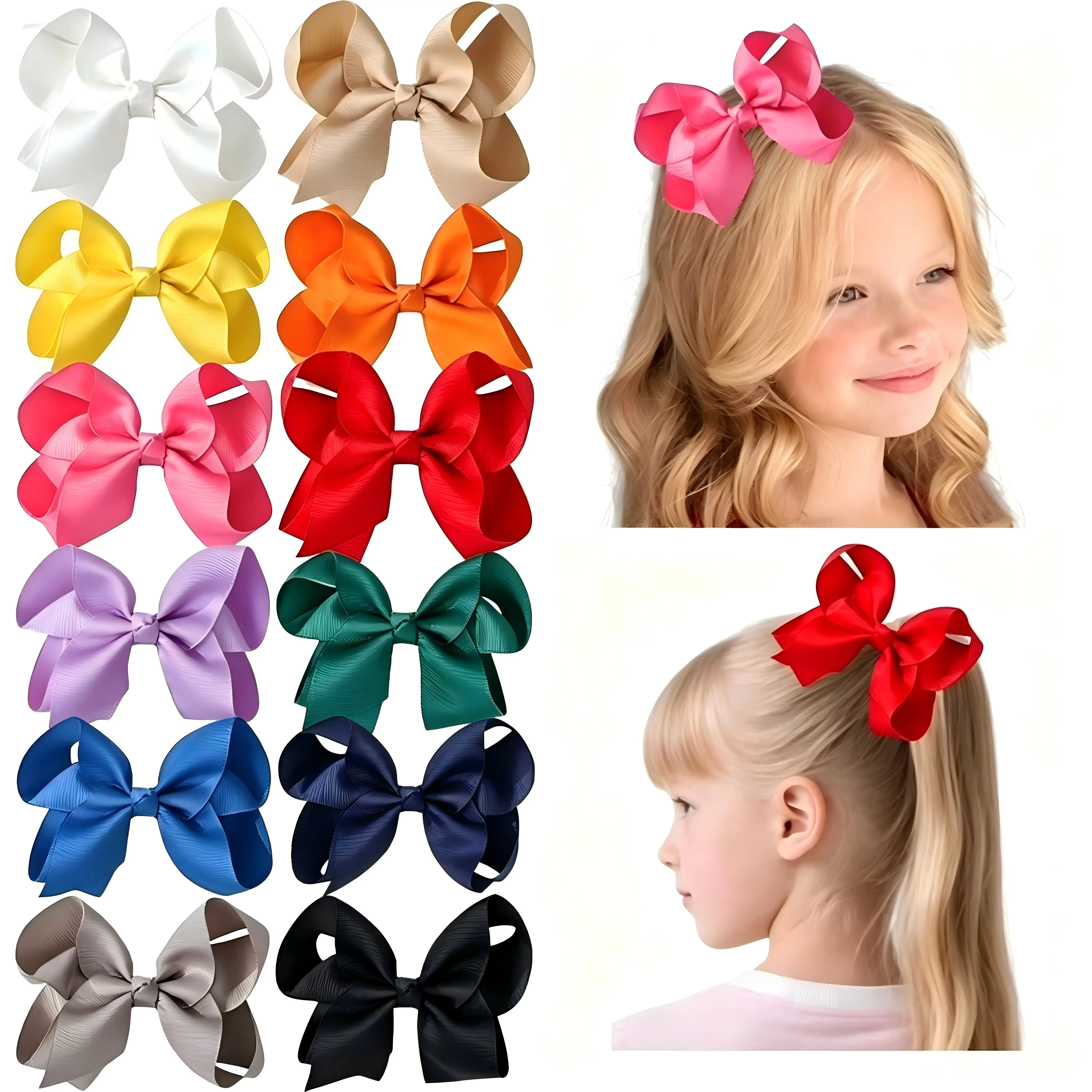 JoyBowie 12pcs Handmade Grosgrain Hair Bows with Alligator Clips for Girls, Colorful Boutique Ribbon Hair Clips for Toddlers, Kids, School, Parties & Everyday Wear