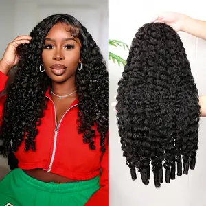 【3 IN 1 Half Wig】22 Inch Burmese Spiral Curly Half Wig Glueless Seamless Flip Over 3 In 1 Synthetic Hair Wig Easy Wear Beginner Wigs for Women