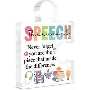 Speech Therapy Gifts - Slp Gifts - Appreciation Speech Therapist Gift Acrylic Puzzle Piece Plaque Keepsake Present for Birthday Thanksgiving Day Christmas Retirement - Therapist Office Desk Decor Novelty Desk Decor