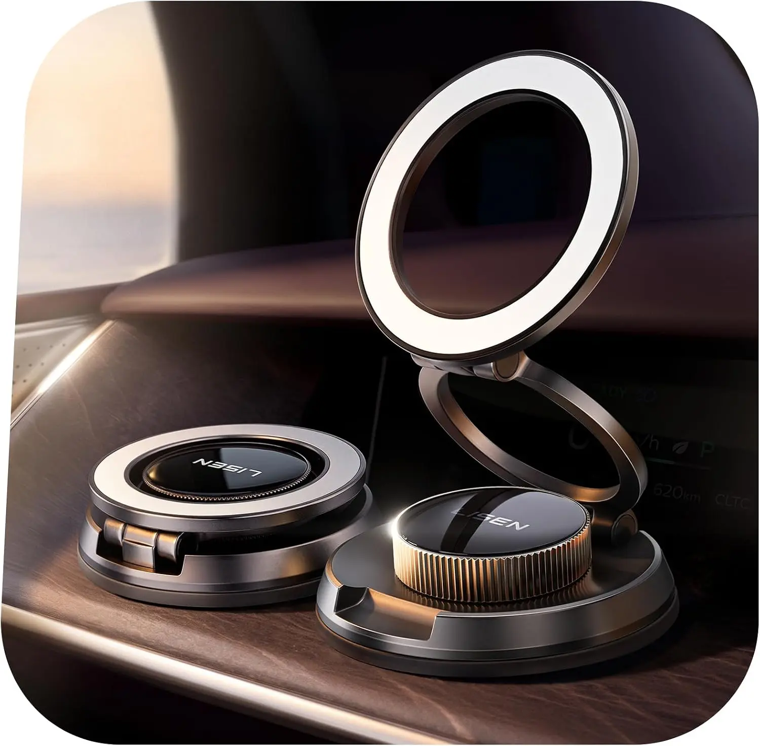 【All Metal &Nano Gel Super Strong Suction】LISEN Car Phone Holder for Magsafe 360 Adjustable Vacuum Magnetic Phone Holder for Car, Suction Cup Phone Mount for iPhone 17 Pro Max 16 15 14 13 12
