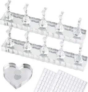 Nail Stand For Press On Acrylic Strong Magnetic Nail Holder Kit For Painting Nails Tip Arts Display With 200PCS Double-Sided Tape And 1 Heart Shaped Acrylic Magnetic Presson Stands Nail Art Supplies