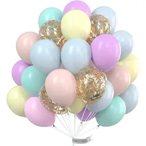 PartyWoo Thick 12-Inch Round Pastel Latex Balloons, 66-Piece Floatable Set - Birthday Theme Clusters, Decorative Colored Supplies for Wedding, Birthday Parties, Birthday Theme Balloons