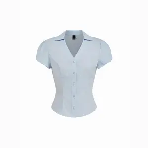 Cider Cotton-blend Puff Sleeve Slim Crop Blouse