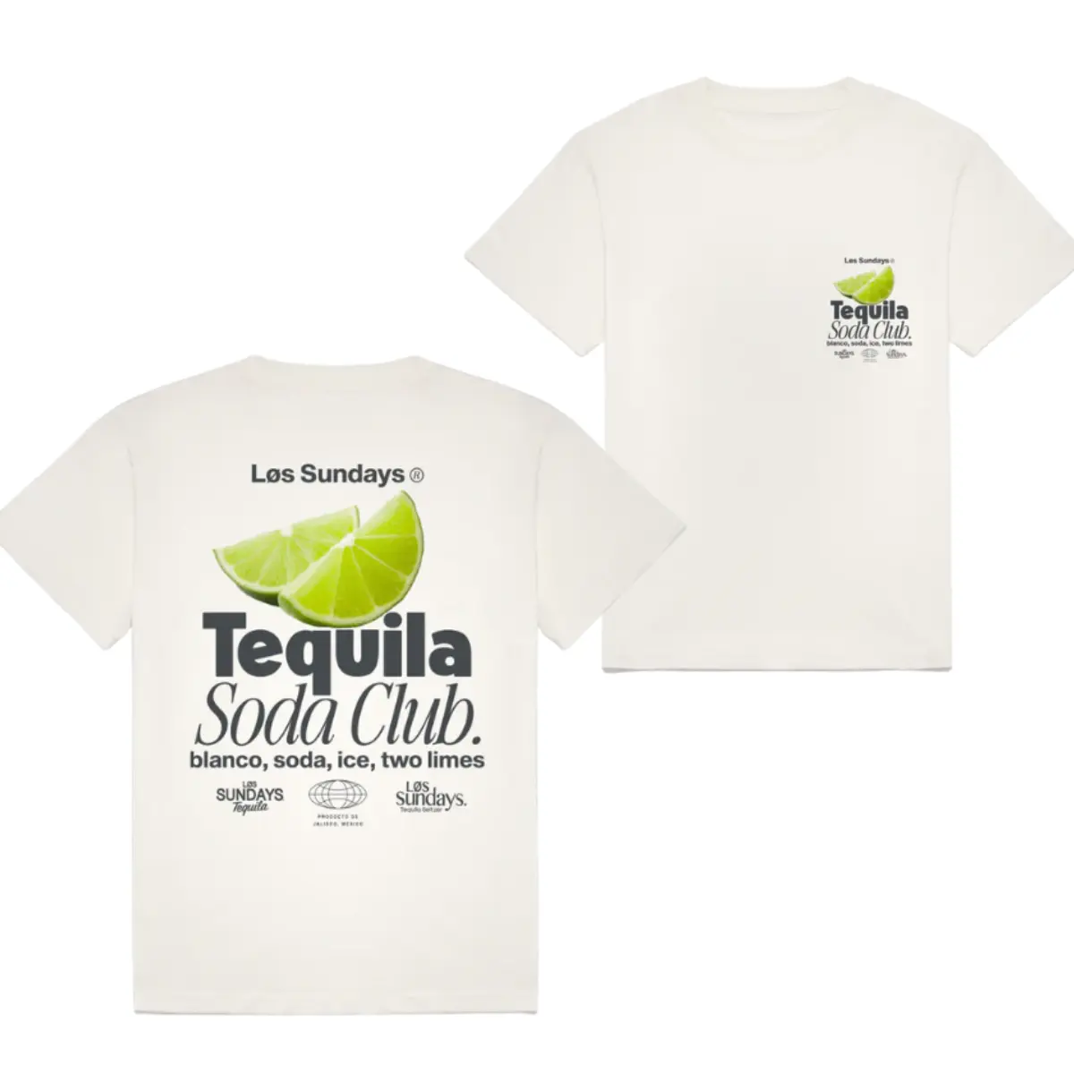 Tequila Soda Club graphic tees, Lime Blanco Ice Text Design 2 Sides, Soft Cotton Blend T-Shirt, Los Sundays Drink Apparel for Men & Women, Casual Summer Party Tee