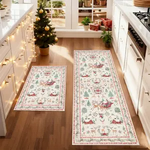 2Pcs Christmas kitchen mat, Christmas rug，non-slip kitchen rug set,  Red Christmas Tree Floor Mat Set, soft comfortable foot mat, multifunctional suitable for kitchen Dining Room Floor bedroom living room, Farmhouse Kitchen Rugs