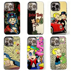 Richie Rich Cartoon Dollar Alec Monopoly Man Phone Cases for iPhone 17 16 15 14 13 12 11 Pro Air Plus ProMax and Samsung Galaxy S26 Ultra S25 S24 S23 S22 S21 S20 Plus Ultra FE anti drop and phone case money bag
