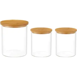 3Pcs/Set Glass Holder Dispenser Set,Including 20 oz and 11 oz Clear Glass Apothecary Jars,Bathroom Vanity Canisters Organizer Jars for Cotton Swabs,Balls,Rounds,Pads,Floss,Bath Salts,Hand Tools Kits