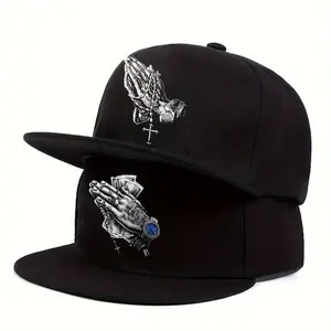 Street Style Adjustable 2pcs Hip Hop Baseball Caps Cross & Gesture Print Flat Brim Snapback for Men Hats Casual Outings