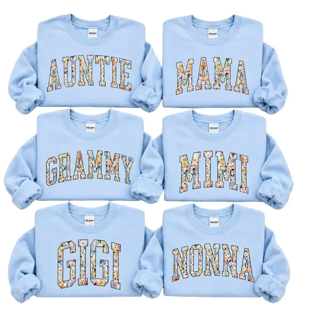 Personalized Floral Family Sweatshirt, Auntie Mama Grammy Mimi Gigi Nonna Crewneck, Custom Grandma Sweatshirt, Mother's Day Gift, Gildan Unisex Pullover - TrendWear USA