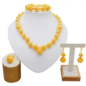 Bride Wedding  Golden Plated Color Necklace Ring Earring Bracelet Four-piece Set Women Banquet Fashion  Quality Jewelry