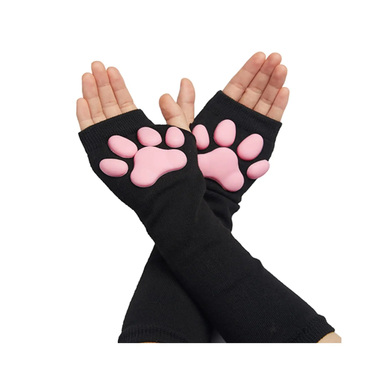 Cute Cat Paw Pad Mittens Gloves Kawaii Cosplay Gloves Sleeve Kawaii Soft 3D Toes Beans Fingerless Cat Claw Paws Pad Sleeve  Halloween Party Therian