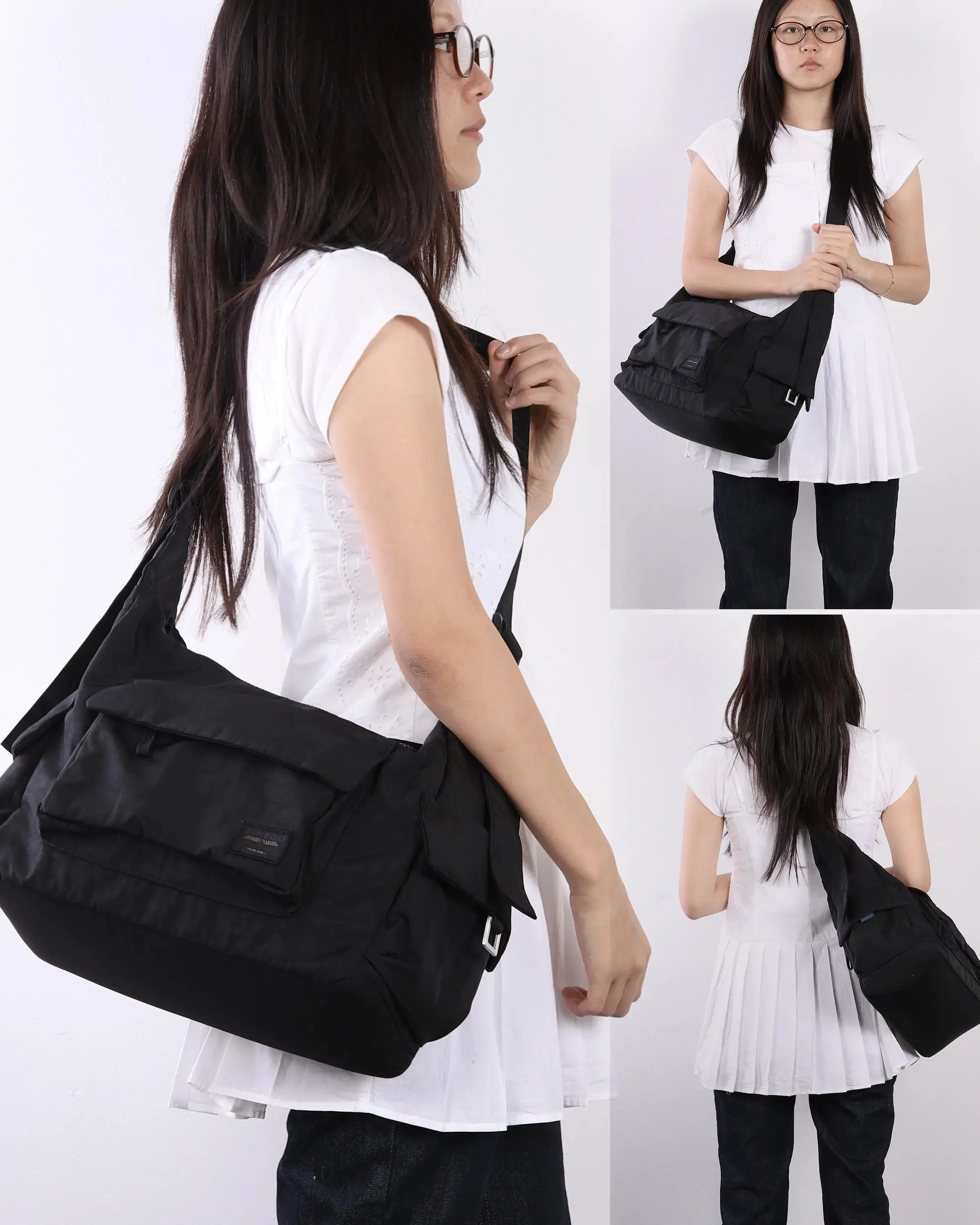ZIMEGO The Cargo Pack Max - Crossbody Shoulder Bag - Black, Everyday crossbody laptop bag with 14" laptop sleeve, Adjustable Strap, Casual, Coffee Shop Hopping, Front Zip Pocket, Interior Mesh Compartments