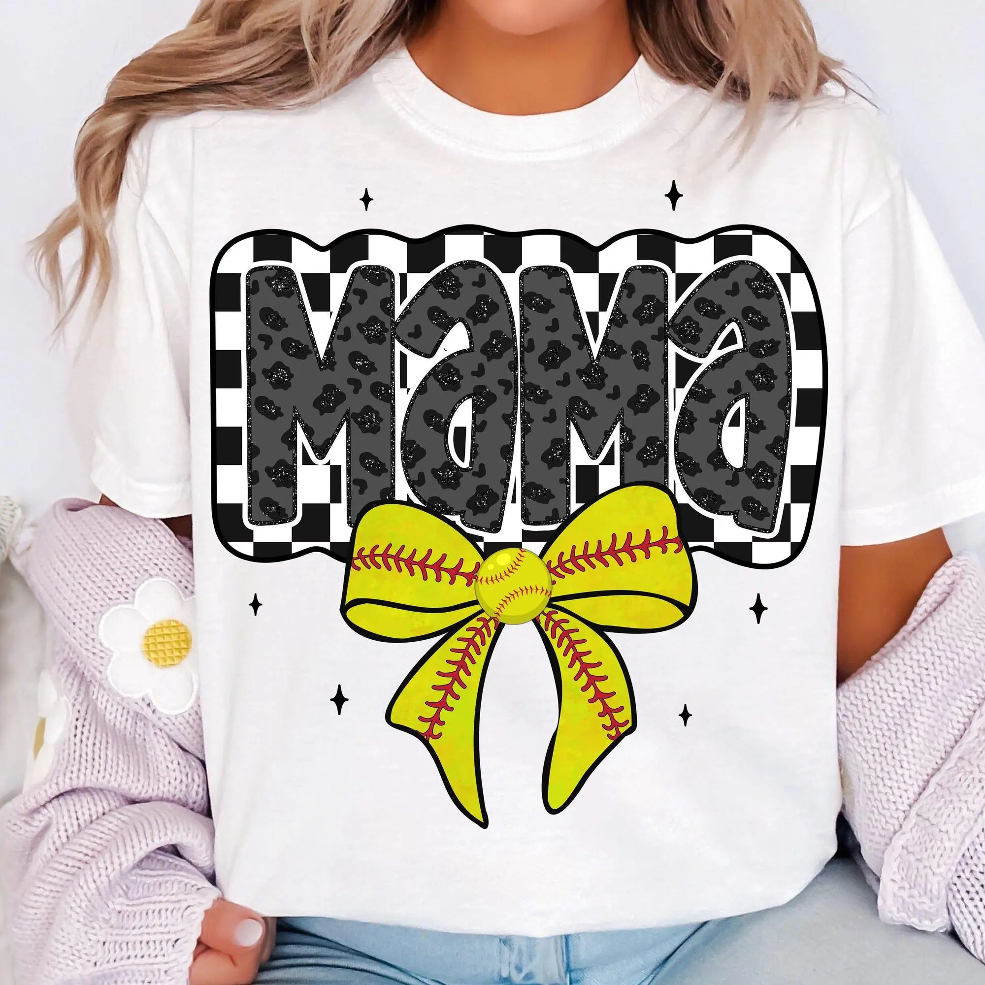 [SALE OFF 25%] Retro Softball Mama T-Shirt, Softball Mama T-Shirt, Softball Coquette T-Shirt, Game Day Softball Bow T-Shirt, Checker Softball T-Shirt
