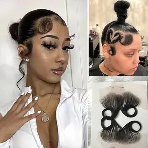 Ssawhair HD Lace Baby Hair Stripes 100% Real Human Hair Baby Hair Edge Reusable More Natural for Women Brazilian Invisible Swiss Lace Hairline Baby Hair Natural Color 4Pcs
