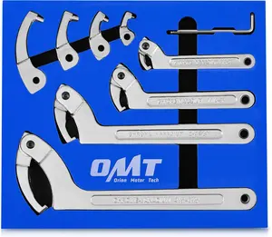 Orion Motor Tech 8pc Adjustable Pin Spanner Wrench Tool Set, Spanner Nut Wrench Tools with Changeable Heads for Pipes Heating Cars, Coilover Hook Wrenches for Suspension System, 3/4" to 6-1/10"