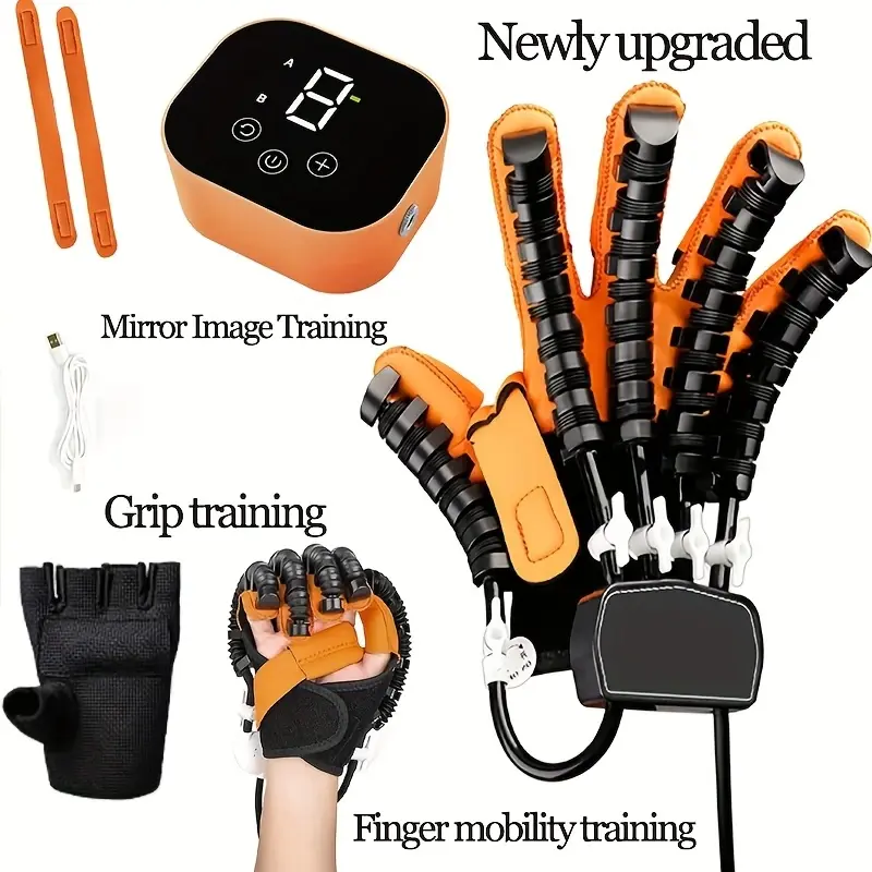 Upgraded Cerebral Palsy Rehabilitation Robotic Hand Glove - Adjustable Hand & Finger Resistance Training, Safe Design with LCD Display & Control - Home Use Hand Paralysis Recovery Equipment, Stylish & Durable Tool