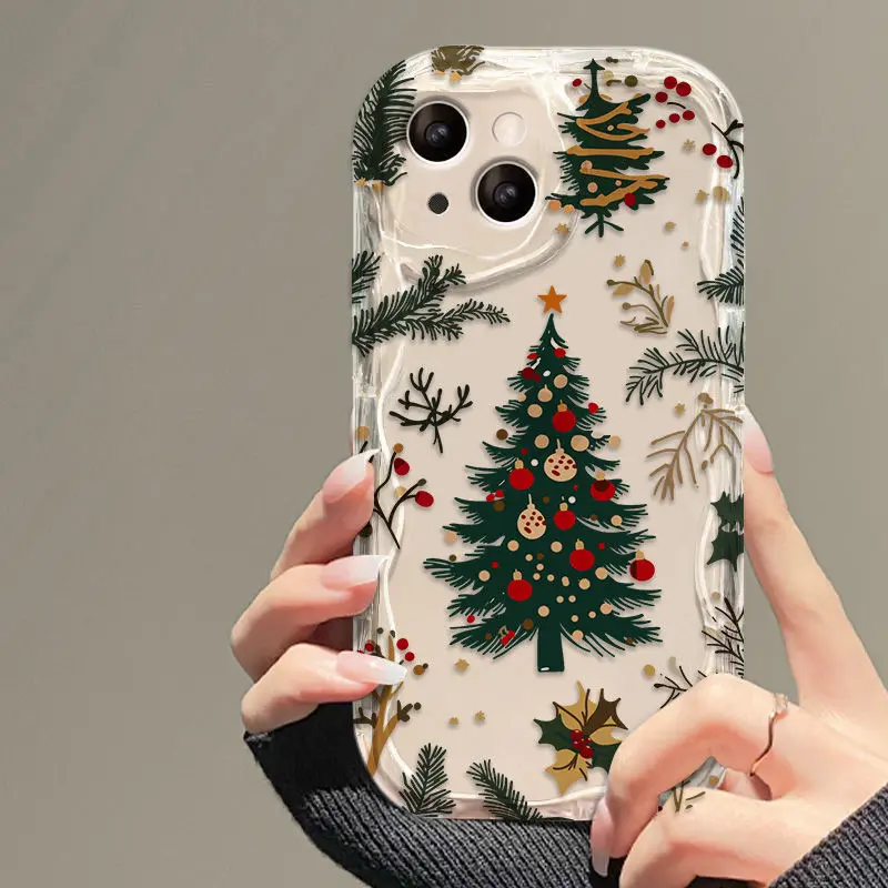 Christmas Tree Phone Case for iPhone 13 14 15 16 17 Pro Max Cute Holiday TPU Shockproof Christmas Aesthetic Protective Cover