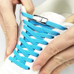 4 Piece Set of Easy Clip No-Tie Elastic Shoelaces, Colorful Press Button Design, Comfortable Metal Ends