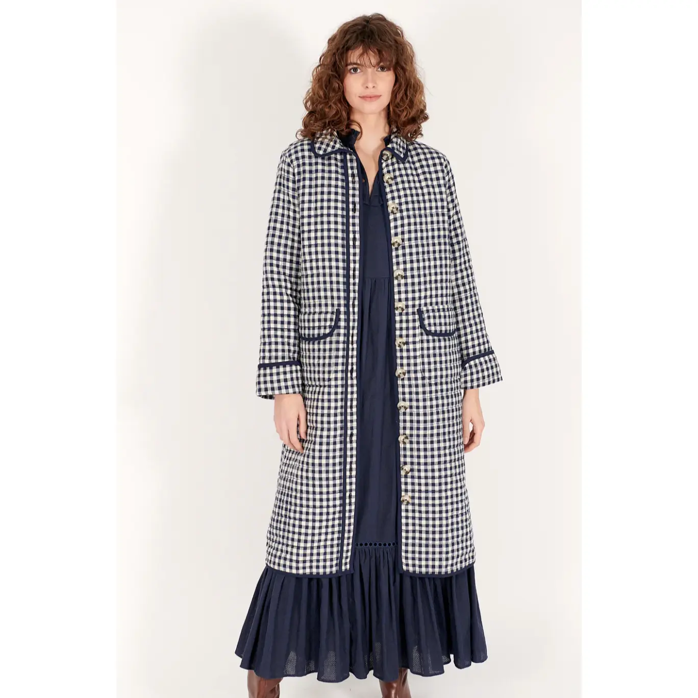 Lilibet Quilted Gingham Jacket- Indigo/Ivory **FINAL SALE**