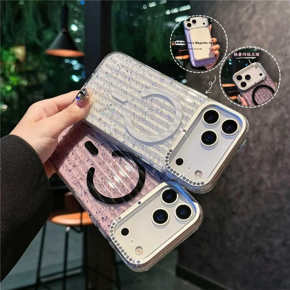 For iPhone 17 Phone Case Corrugated Magnetic Case For iPhone 17 Pro Max Rhinestone Glitter For iPhone 17 Pro Clear Case HNW92PLXC