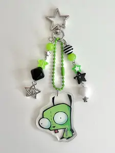 Handmade Gir Keychain, Invader Zim Fan Gift, Cartoon Charm, Y2K Aesthetic, Emo Accessory, Unique Gift for Fans, Pendant Keychain