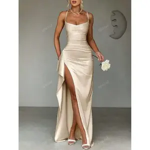 Elegant Sexy Satin Strapless Off Shoulder Ruffle Trim Waist Party Dress, Bridesmaid Gown, Formal Ball Gown