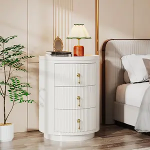 LITTLE TREE Nightstand with 3 Drawers, No Assembly Required Small Round Bedside Table Night Stand for Bedroom, End Side Table with Storage and Gold Handles, 15.94" D x 15.94" W dresser