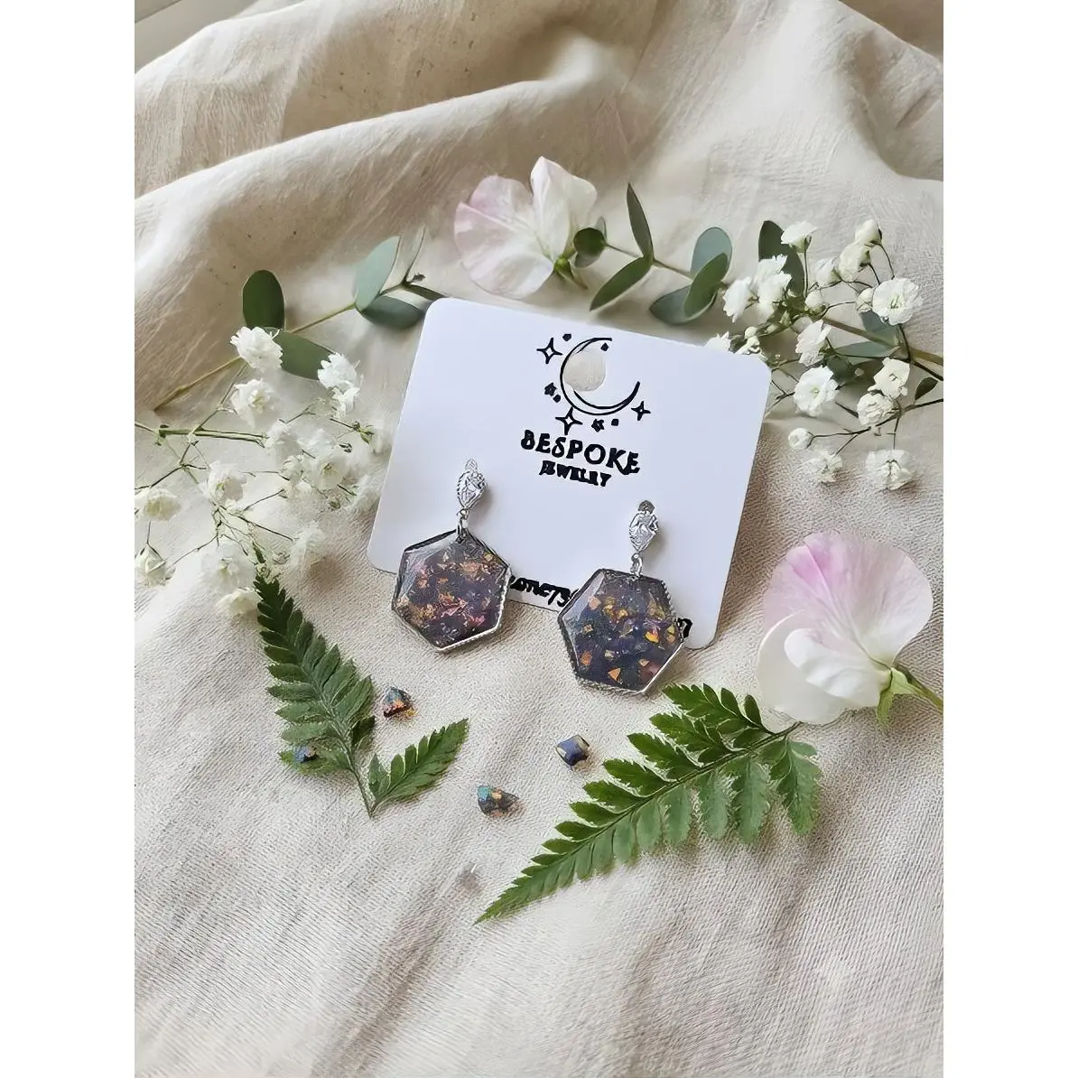 Opalescent Lavender Hexagon Drop Earrings