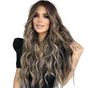 AISI HAIR 26inch Long Wavy Ombre Wig Middle Part Curly Natural Looking Hair Replacement Wigs for Party Daily Use Synthetic