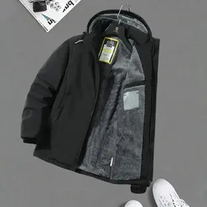 A black hooded fleece jacket, casual everyday style, easy to match with a hood for daily wear, convenient zipper for daily use, warm fleece lining for everyday warmth, easy-care fabric for everyday maintenance, and a comfortable fit for everyday scenes su