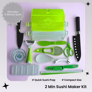 2 Minute Sushi Maker Green & White Design Compact Efficient for Quick Sushi Rolls Dishwasher Safe Easy Assembly & Compact Storage Kitchen Utensils
