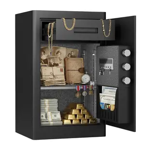 Steel Construction Safe Box, 6.5 Cub Metal Cabinet Storage with Drawer, Backlit Keypad, Adjustable Shelf, Expansion Screws, Keys, Dual Alarms for Jewelry, Valuables
