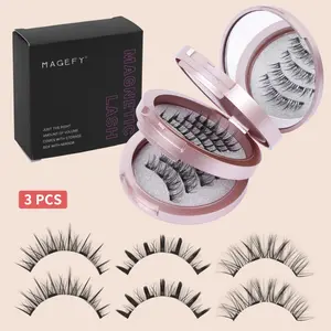 MAGEFY 3 Pairs D Curl Magnetic False Eyelashes, Magnetic Eyelash Extensions, No Glue Needed, Soft & Lightweight Natural Curly Lashes with Strong Magnet, Easy to Apply & Remove, Reusable & Comfortable, Perfect for Manga Eyes, Daily Makeup & Parties