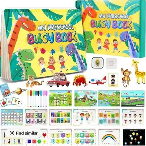 Montessori Busy Book for Kids 32 Themes Preschool Learning Activities Toddler Busy Board Christmas Gift Bilingual Markers Travel Painting Supplies Dotted Notebook Sticker Packs Tweezers Transparent