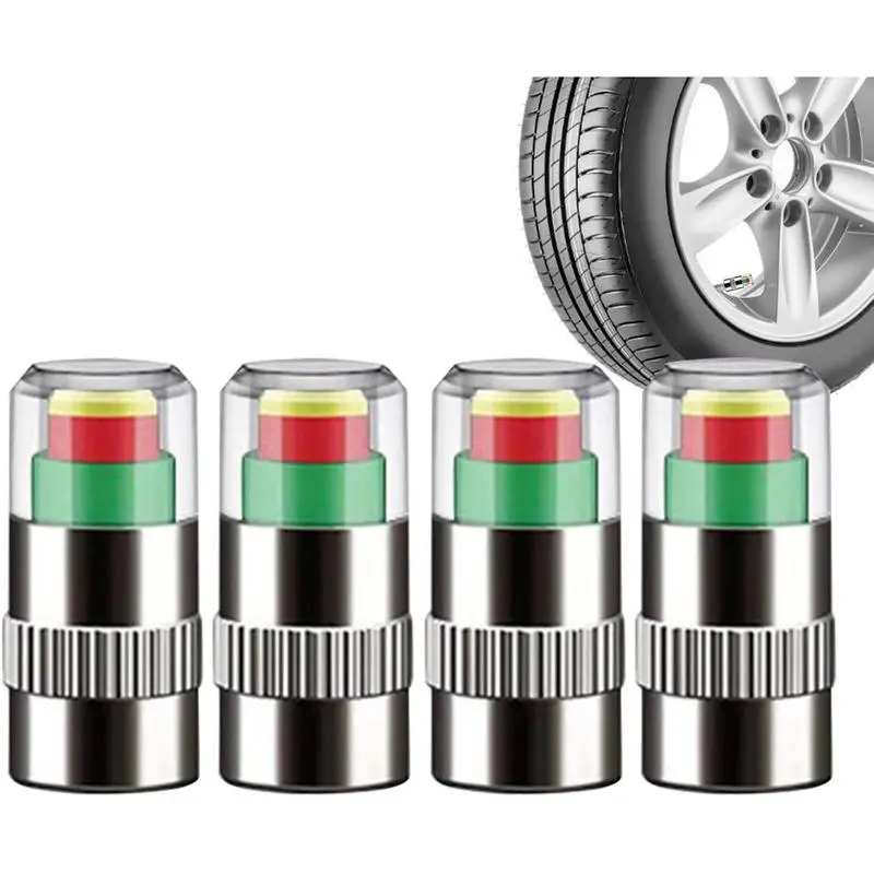 4-Pack Car Tire Pressure Indicator Valve Caps, 3-Level Color-Coded Tire Pressure Gauge Monitor, External Detection Tool for Vehicles