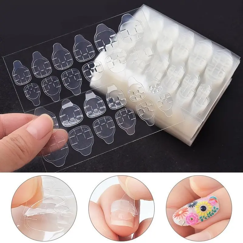240pcs Strong Adhesive Glue Tape for Press-on Nail Tips - Nail Art Tool - Nail Art Supply - Nail Tech Supplies - Double Side Adhesive Film for False Nails, Stick on Nails - Pink, Yellow, and Transparent - Easy to Apply and Remove