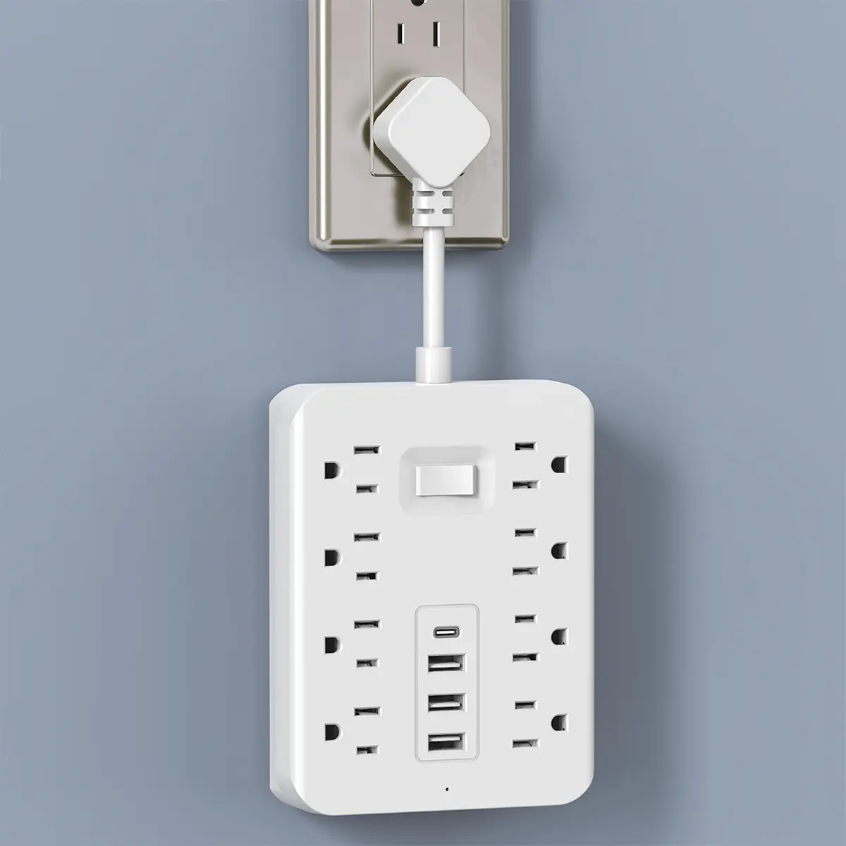 Short Cord Power Strip with USB Ports - Extension Cord with 8 AC Outlets, 6 USB Ports (2 USBC) & One-Touch Switch, Short Cord Outlet Extender, Wall Mountable Outlet for Office Home Dorm