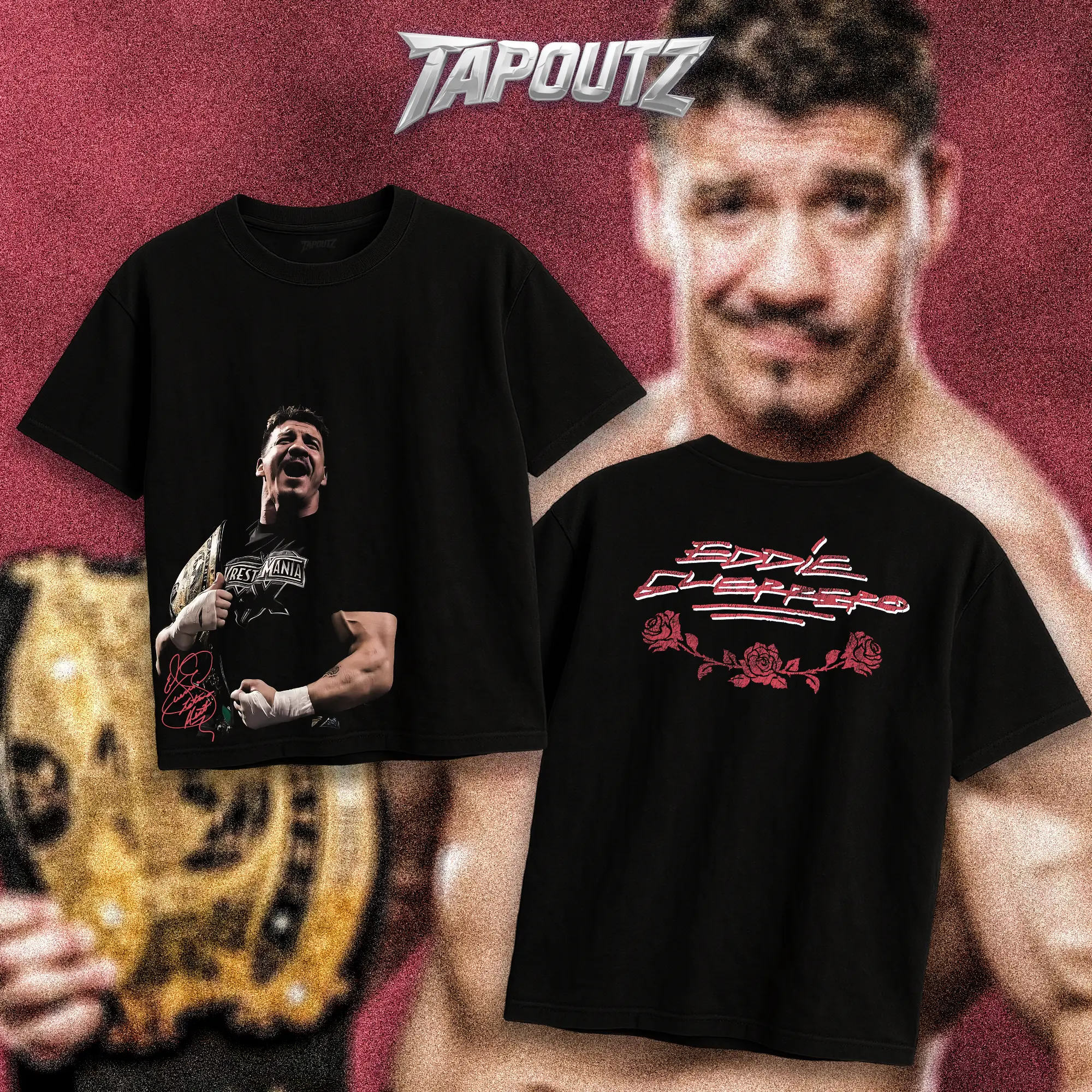 TAPOUTZ Eddie Guerrero Latino Heat Short-Sleeve Round Neck Heavy Cotton Double-Sided Unisex Wrestling T-Shirt, Streetwear Top, DTG Breathable Printing, Classic Soft Viva La Raza Apparel, Fan Gift