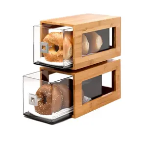 Rosseto Serving Solutions  Bakery Column Natural Bamboo with 2 Small Acrylic Drawers