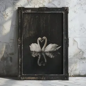 1pc Unframed Gothic Style Swan Couples Heart Aesthetics Art Retro Poster Dark Academia Moody Romantic Vintage Painting Canvas Print Wall Picture Ideal Gift For Dorm,Apartment,Living Room,Bedroom,Home Decoration