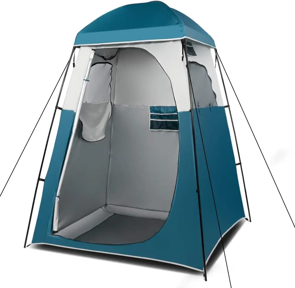 VINGLI 6.7FT Privacy Shower Tent, Portable Changing Room for Toilet, with Mesh Floor & Carrying Bag, Lightweight Sturdy, Ideal for Camping, Boat Use, Portable Outdoor Equipment, Silver Coating Blocks Uv, Zipper, Full Height Silver Coating, Bathroomcamping