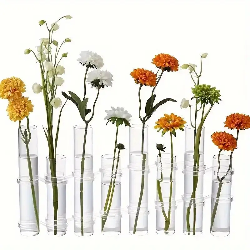 Transparent Glass Vase, 8 Counts/set Round Shape Glass Decoration, Flower Arrangement, Hydroponic Plant Pot, Combination Vase Decoration, Ornaments