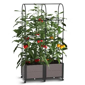 DoCred Raised Garden Bed Planter Box with Trellis for Climbing Vegetables Plants, Tomatoes Planters Outdoor Tomato Cage with Wheels, Indoor Outdoor Use