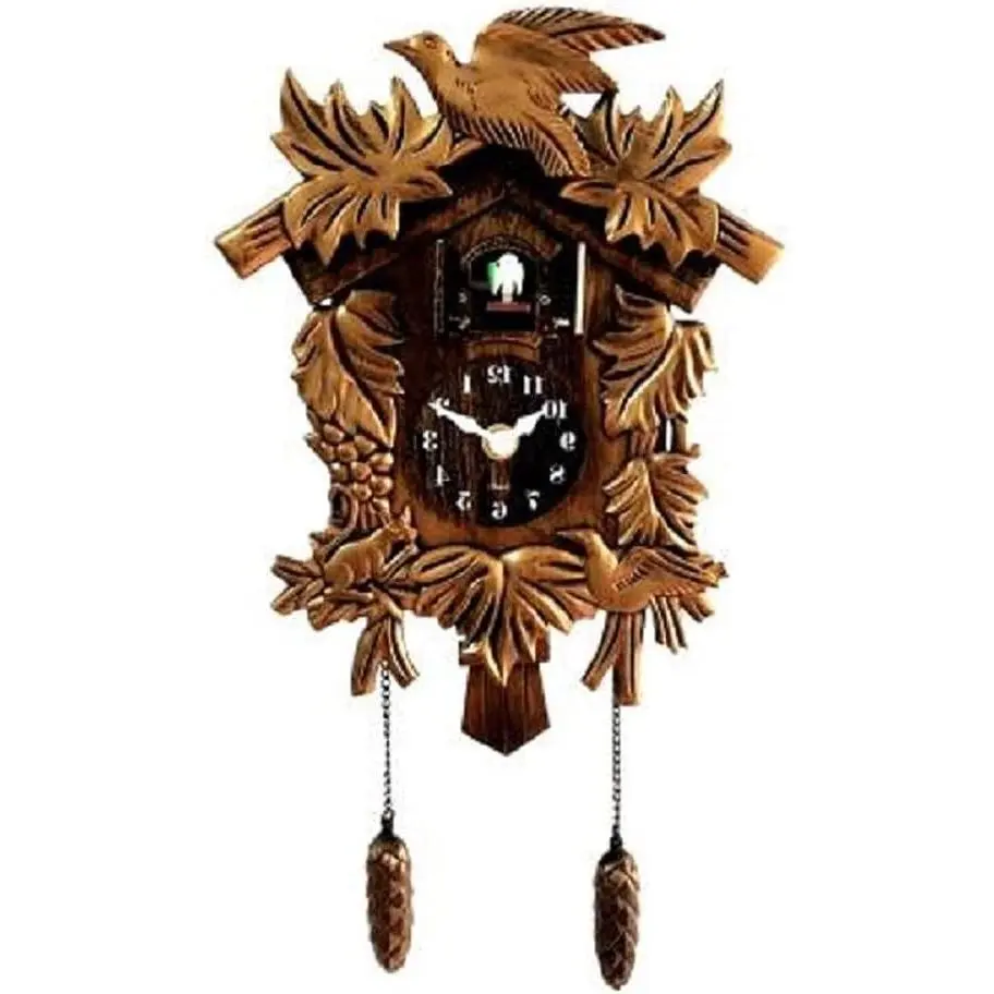 Vintage Cuckoo Wall Clock with Chiming Singing Bird Classic Brown Resin Home Decor Christmas Gift