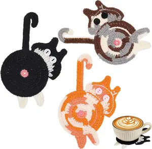 Drink Coaster, 3 Count/Set Cute Cat Design Coaster, Crective Coaster for Home Kitchen Dining Room, Suitable for Coffee Tea Cup, Gift for Car Lovers